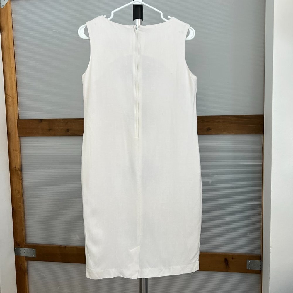 VTG Donna White Linen Black Diamond Geometric Sleeveless Shift Midi Dress Sz 8 - Picture 6 of 14